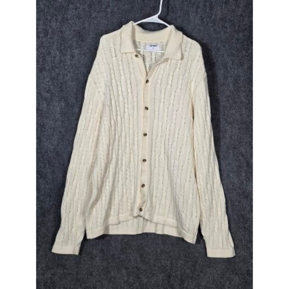 Old Navy Cream Cable Knit Polo Sweater XXL Long Sleeve Casual Comfort Winterwear